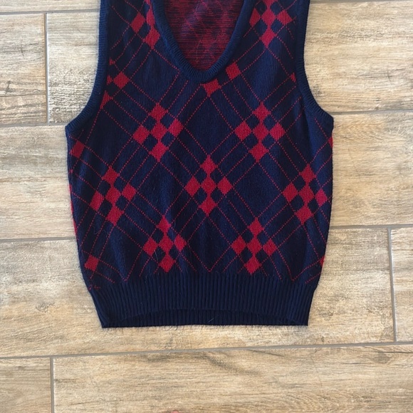 Vintage Navy and Red Argyle Sweater Vest - Picture 2 of 9